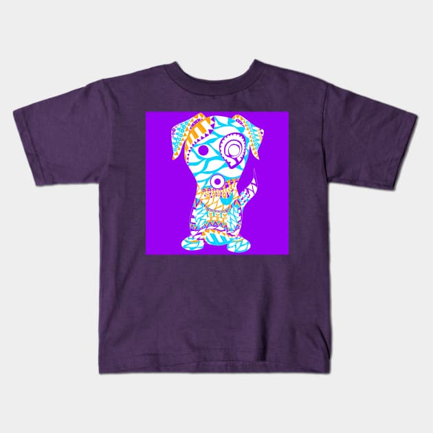 the tribal dog ecopop pattern Kids T-Shirt by jorge_lebeau